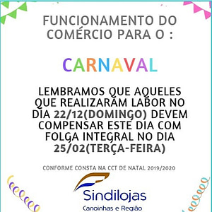 Horário de funcionamento do comércio para o Carnaval – 2020.